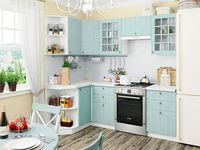 Небольшая угловая кухня в голубом и белом цвете Псков